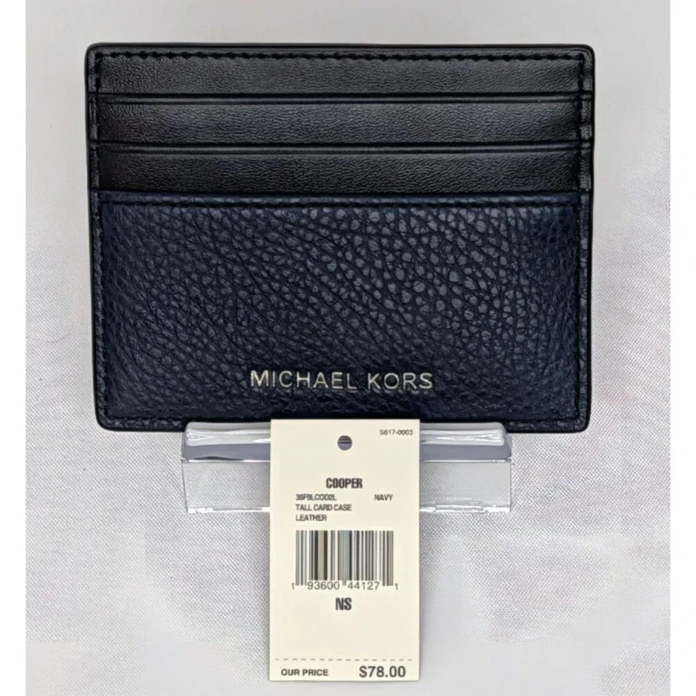 Michael Kors Cooper Tall Leather Card Holder - Navy/Black